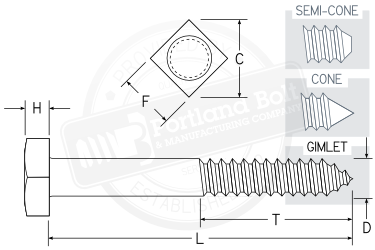 Square head lag bolts