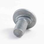 revers image of a guardrail bolt laying at an angle